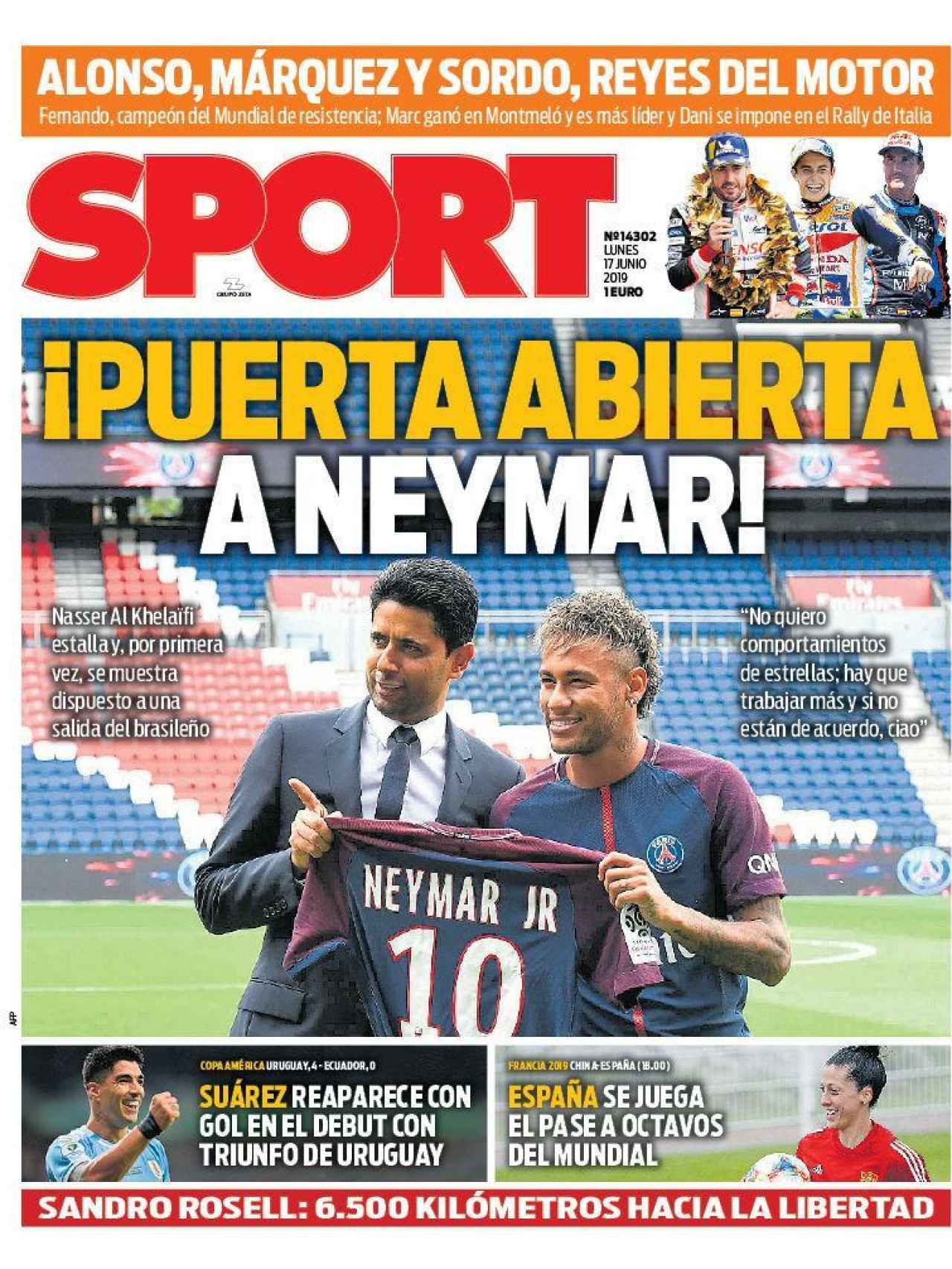 La portada del diario Sport (17/06/2019)