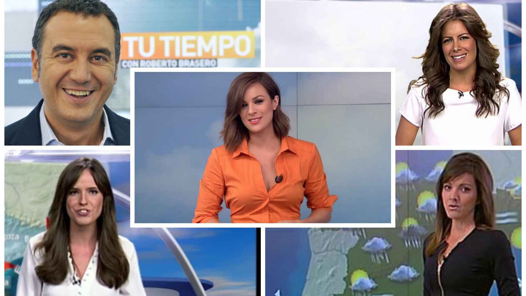 Cinco de los presentadores del tiempo de Antena 3 y Telecinco en montaje JALEOS.