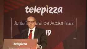 El presidente ejecutivo y consejero delegado del Grupo Telepizza, Juan Pablo Juantegui, en su discurso en la junta de accionistas.