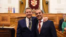 Emiliano García-Page y Pablo Bellido, este miércoles en la sesión constitutiva de las nuevas Cortes de Castilla-La Mancha