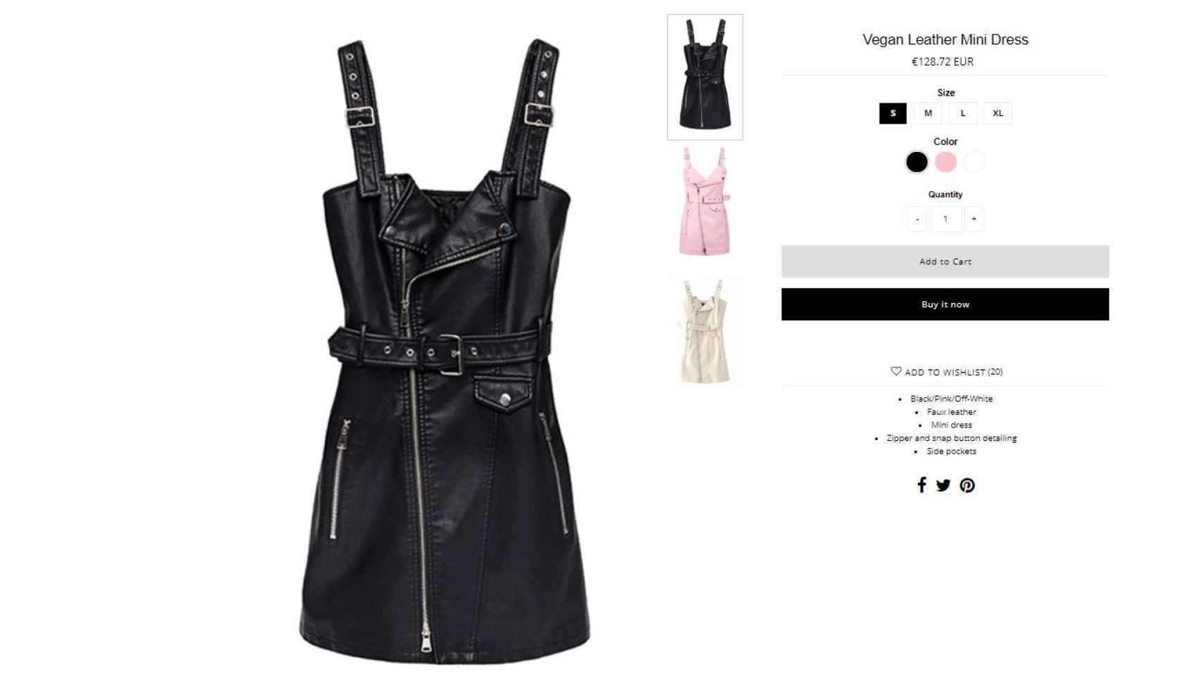 Captura de la tienda online del vestido de Chiara Ferragni.