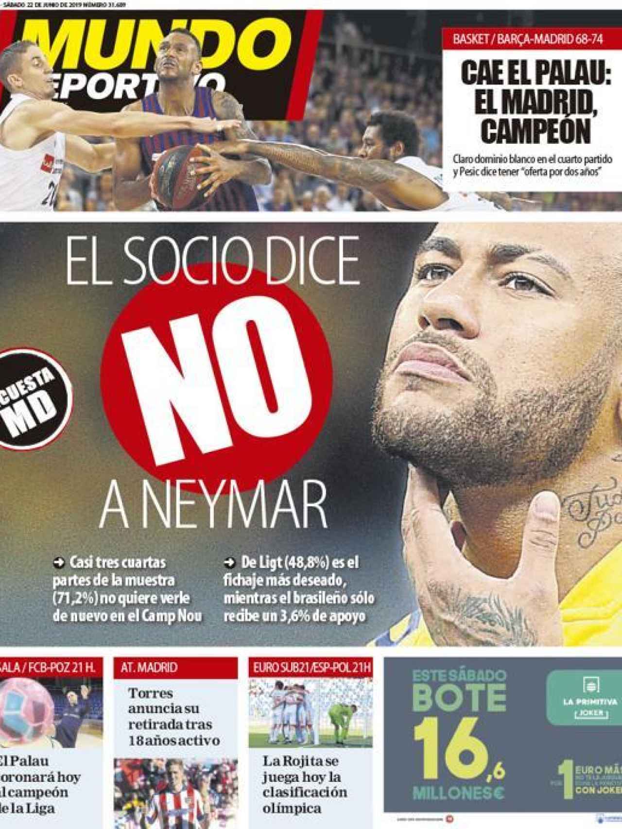 La portada de Mundo Deportivo (22/06/2019)