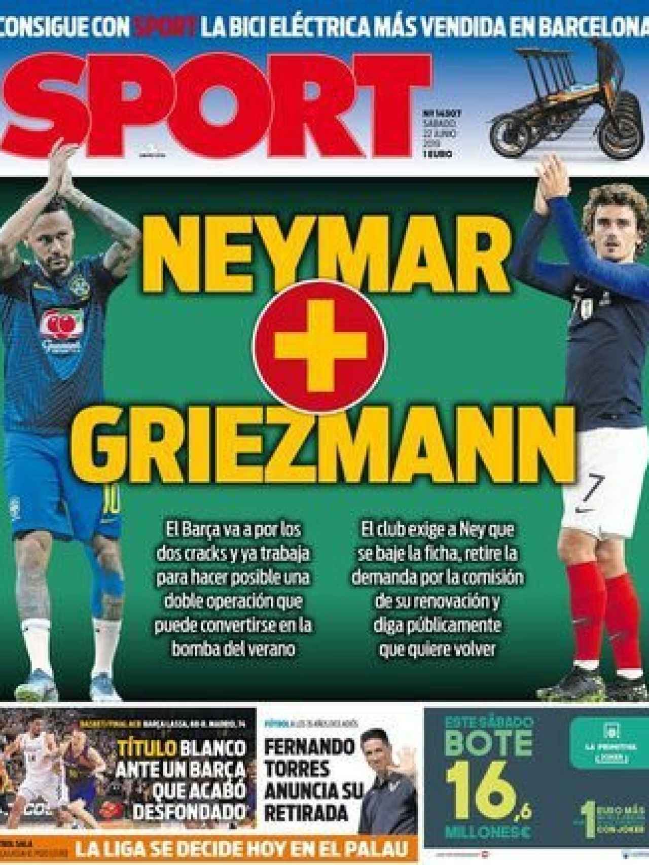 La portada del diario Sport (22/06/2019)