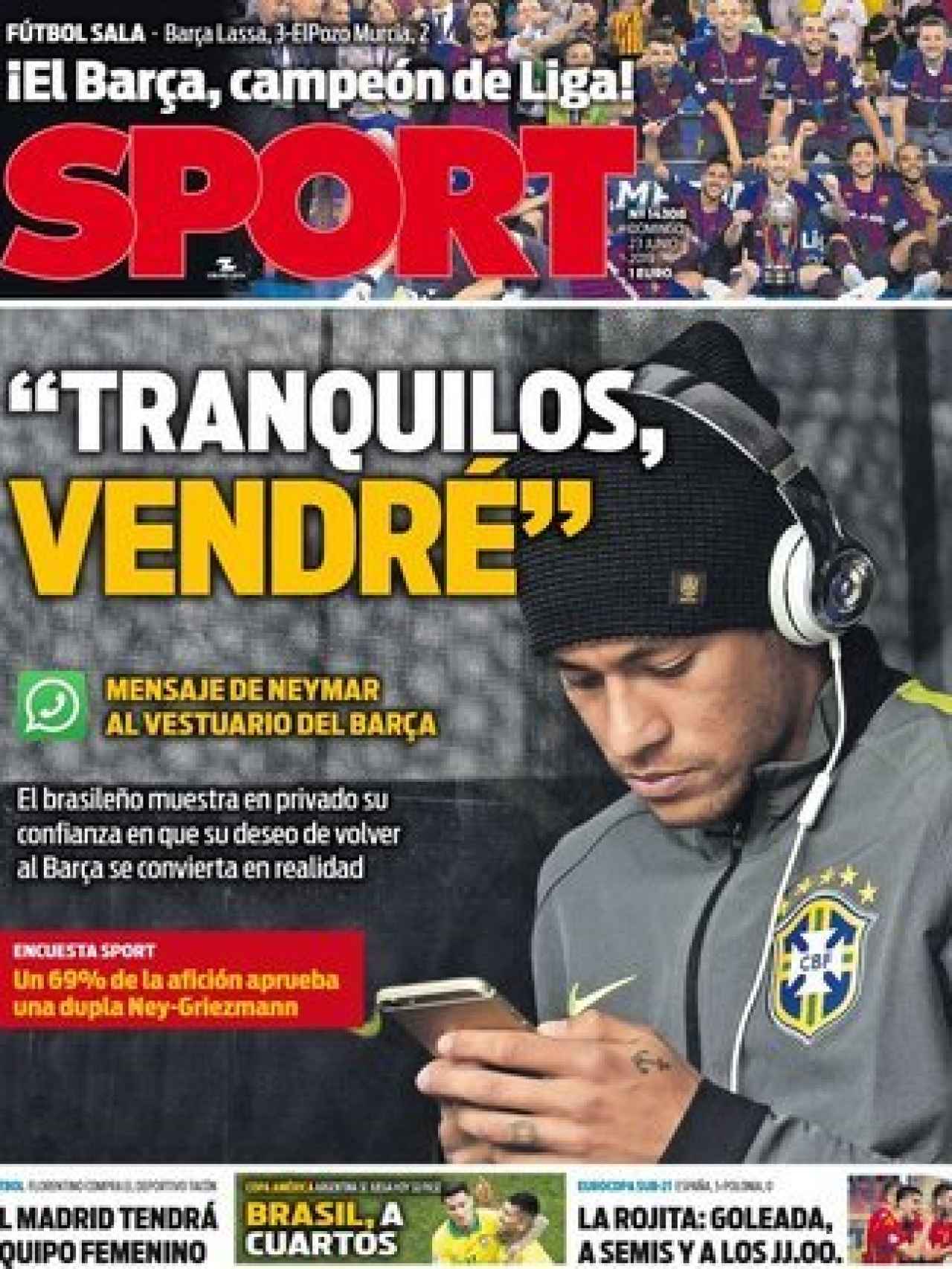 La portada del diario Sport (23/06/2019)