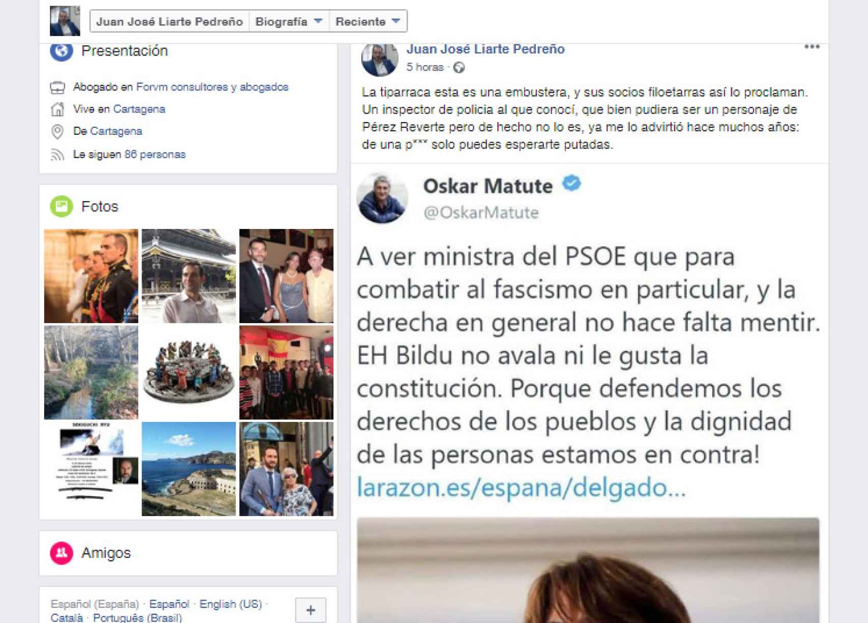 Pantallazo del perfil de Juan José Liarte, portavoz de Vox en Murica.