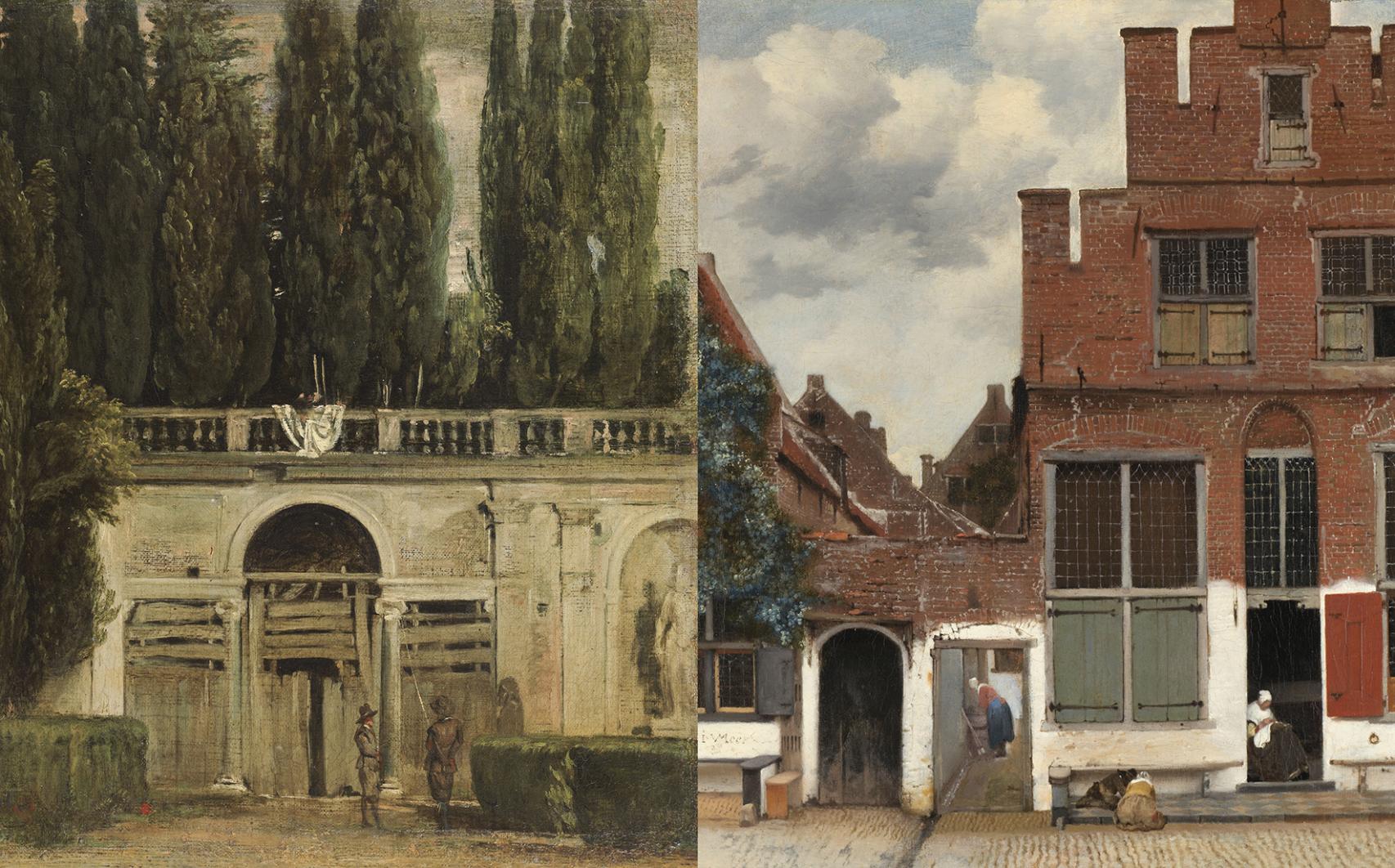 A la izquierda, 'Vista del jardín de la Villa Medici en Roma' (Velázquez) y a la derecha, 'Vista de casas en Delft' (Vermeer).