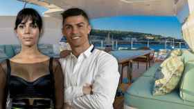 Cristiano Ronaldo y Georgina Rodríguez en un montaje frente al yate.