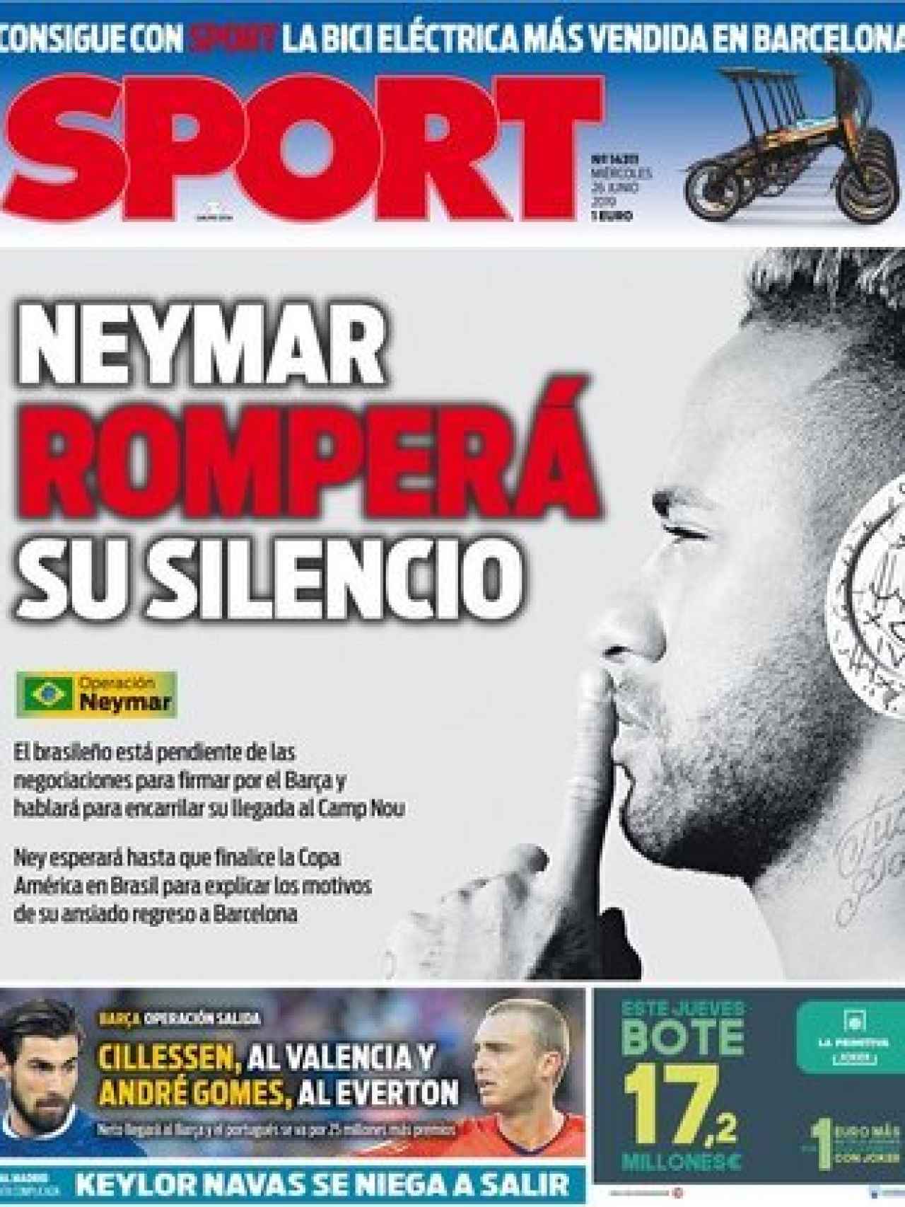 La portada del diario Sport (26/06/2019)