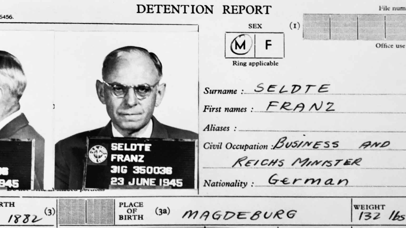 Ficha de detención de Franz Sledte.