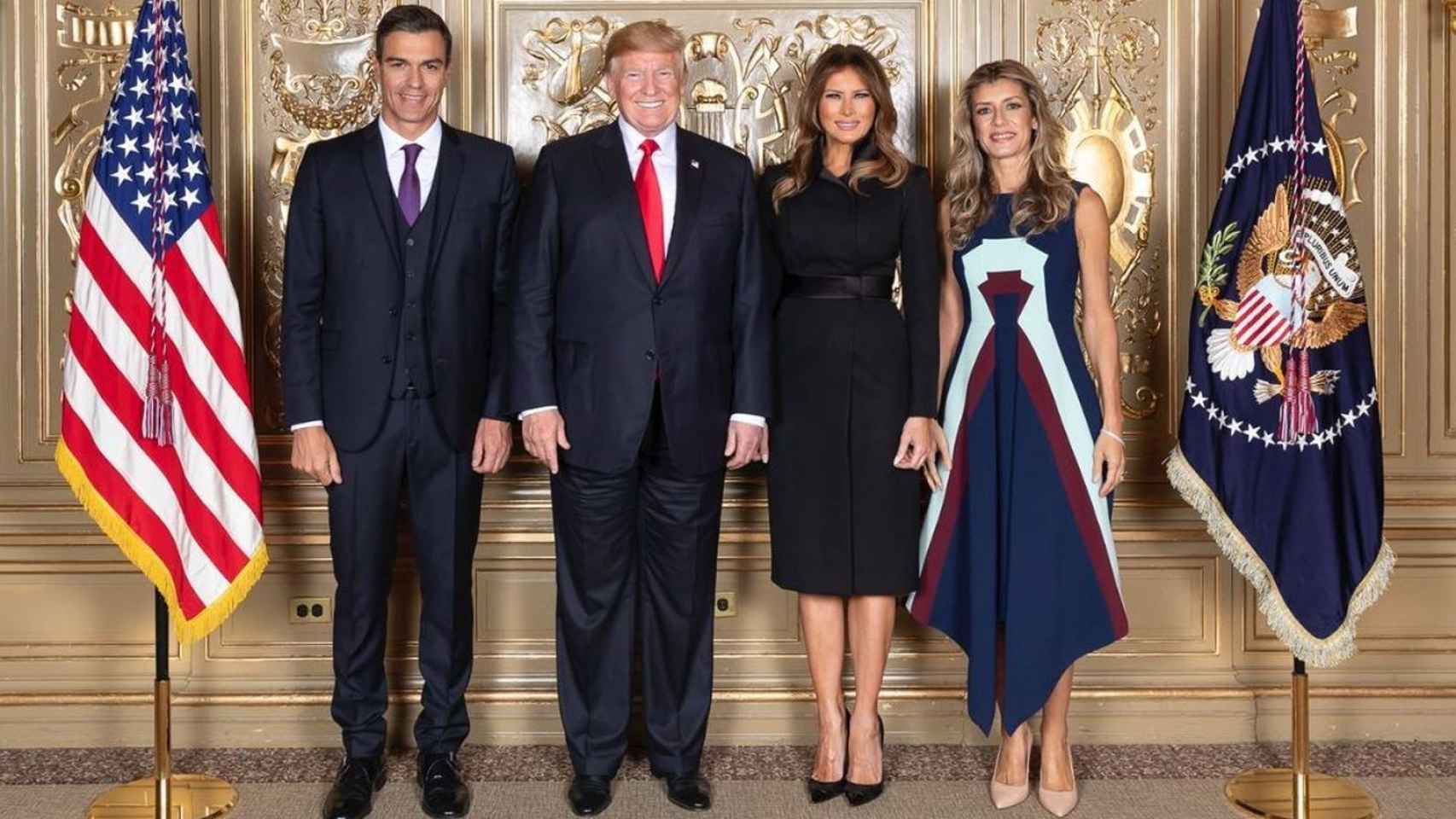 Pedro Sánchez, Donlad Trump, Melania y Begoña Gómez.