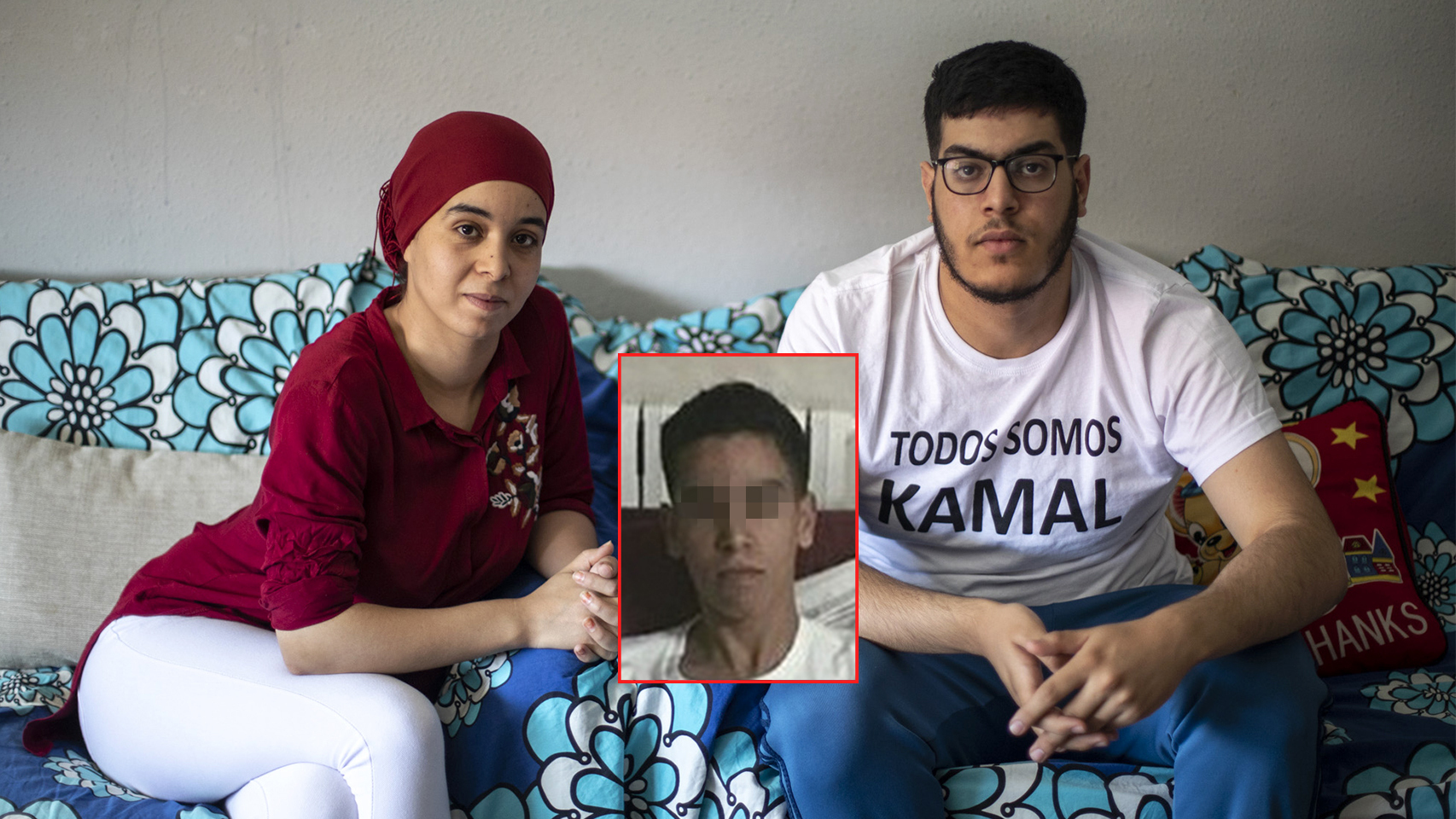 De izquierda a derecha, Samia Mouloudi, hermana de la víctima, Kamal antes del ataque y Ayoub, hermano mayor de Kamal