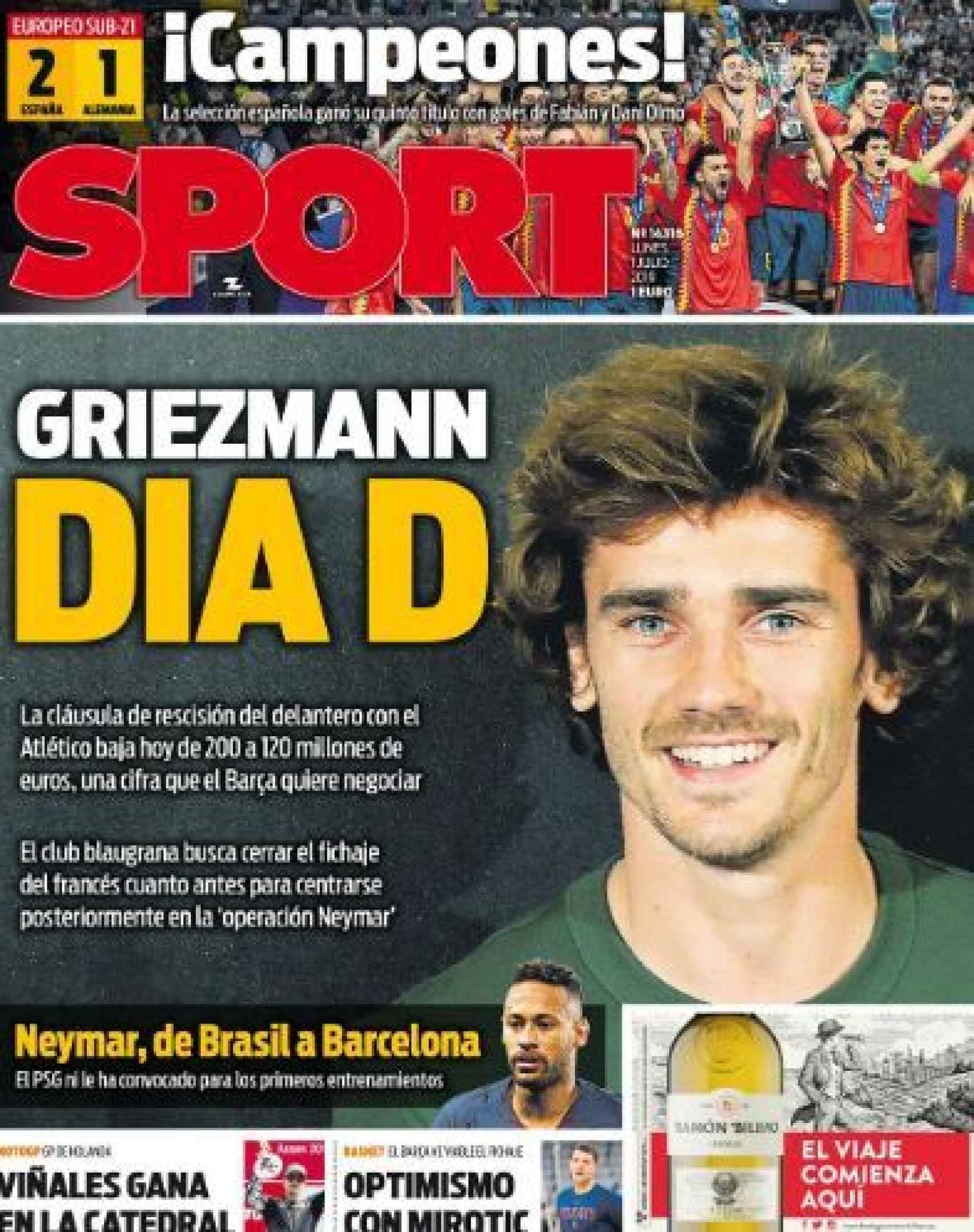 Portada del diario Sport (1/07/2019).