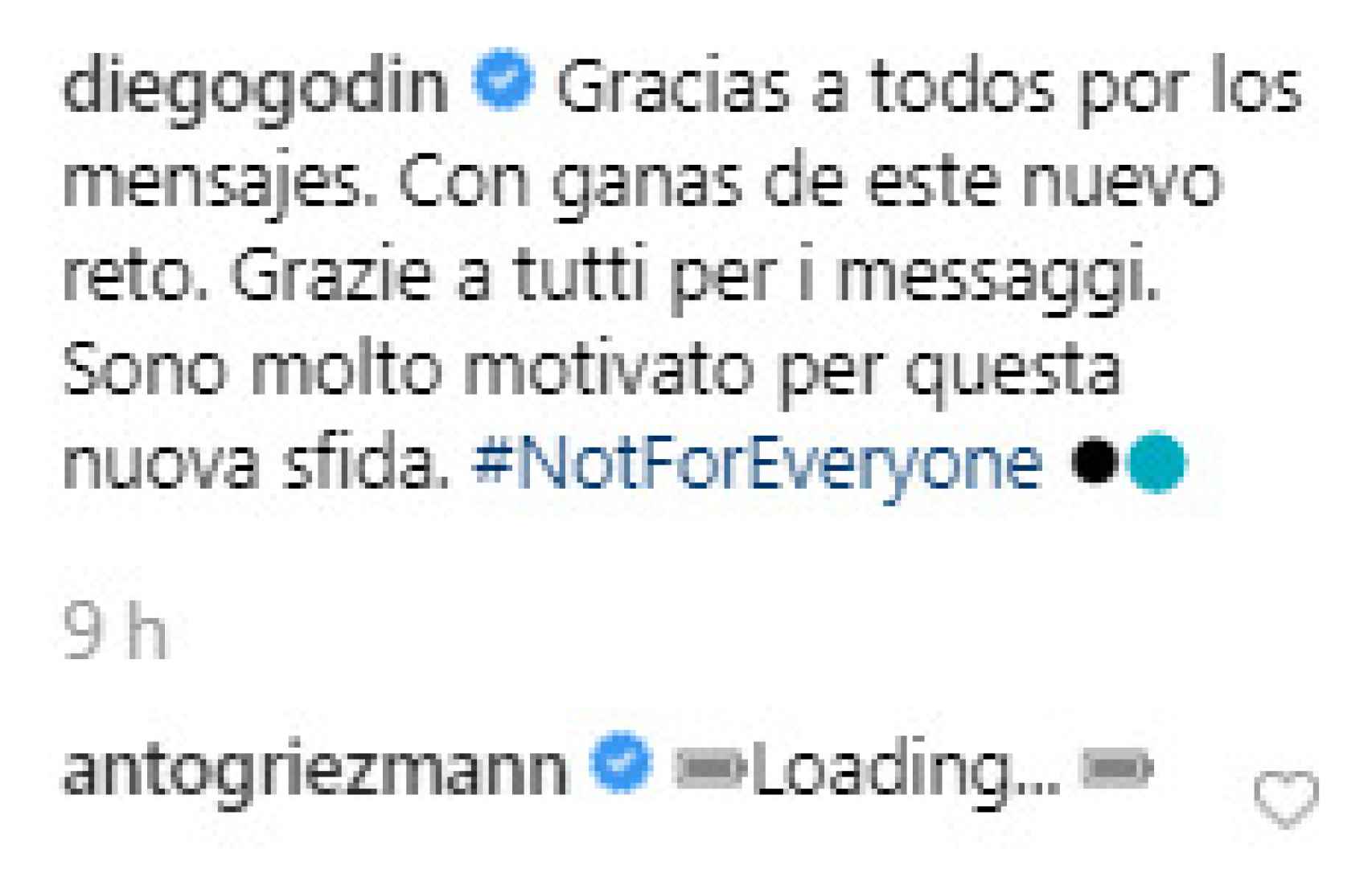 Mensaje de Griezmann en el Instagram de Godín