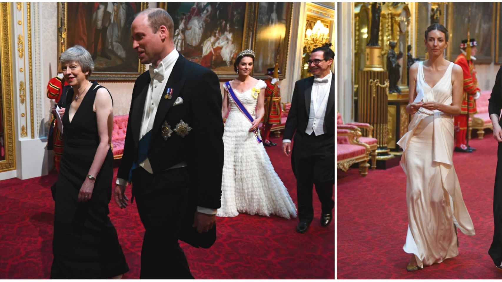 En la primera foto; Kate, muy pendiente de los pasos de su marido; en la segunda, Rose llegando entrando al salón.