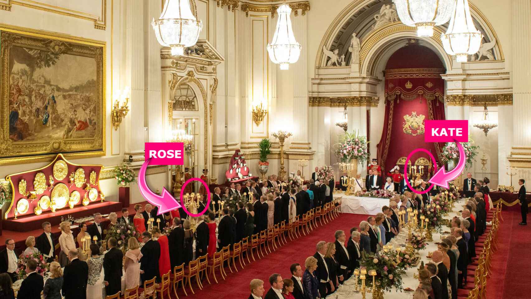 Localización de Rose Hanbury y Kate Middleton durante la cena de gala.
