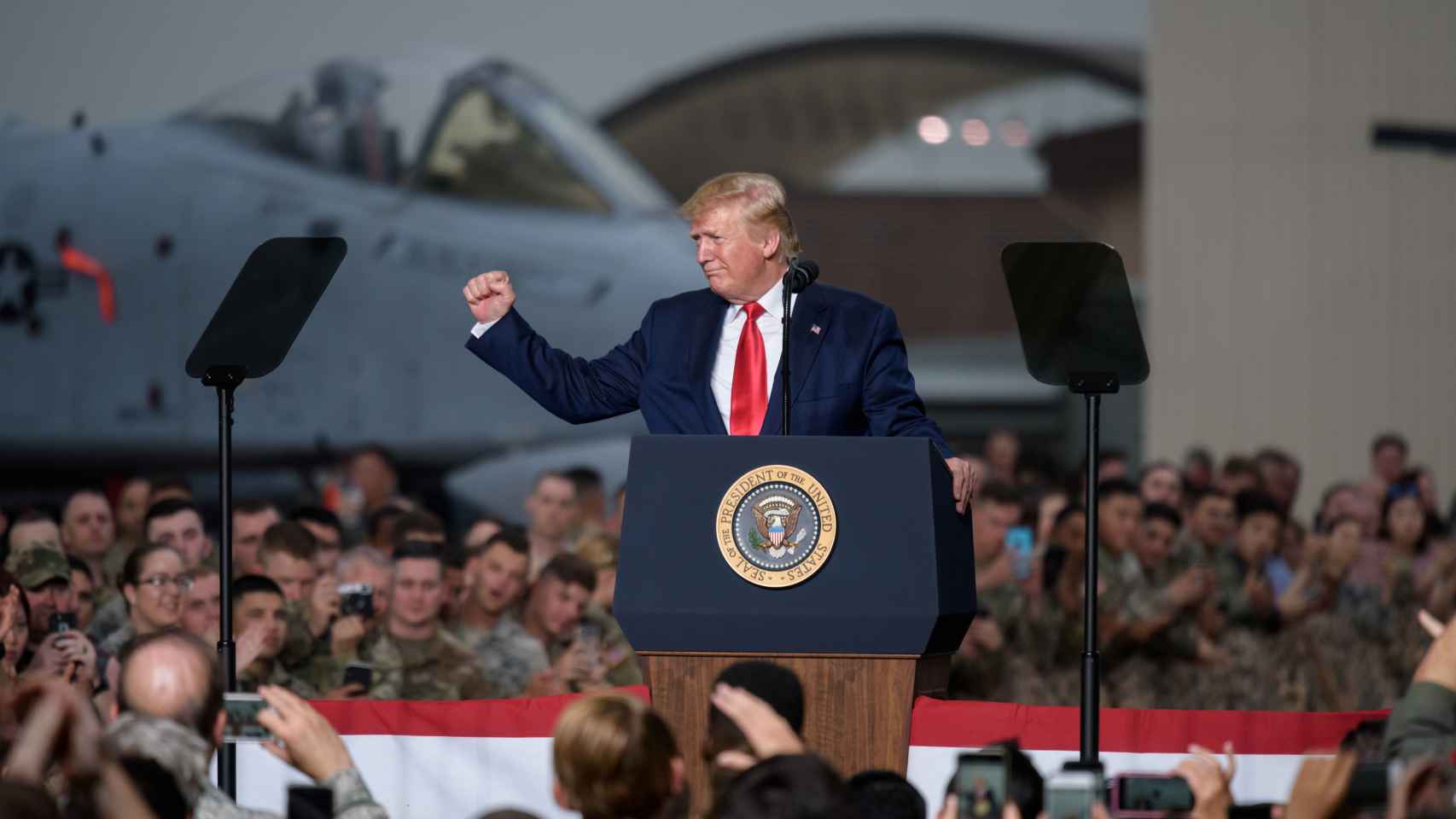 Trump durante un discurso a las tropas estadounidenses de Corea del Sur
