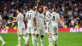Marcelo celebrando un gol con el Real Madrid