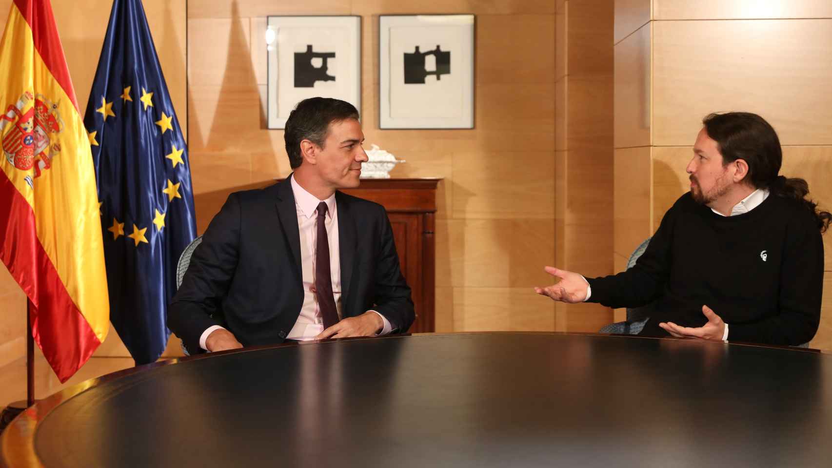 Pedro Sánchez y Pablo Iglesias en la tercera de sus reuniones de cara a la investidura.