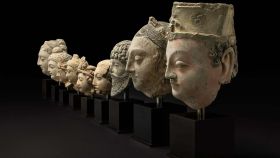 Los nueve bustos budistas que en British Museum enviará a Afganistán.