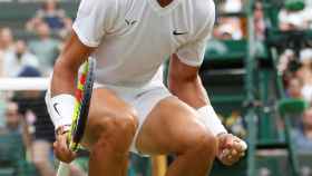 Nadal, celebrando un punto en el su partido de cuartos de final de Wimbledon.