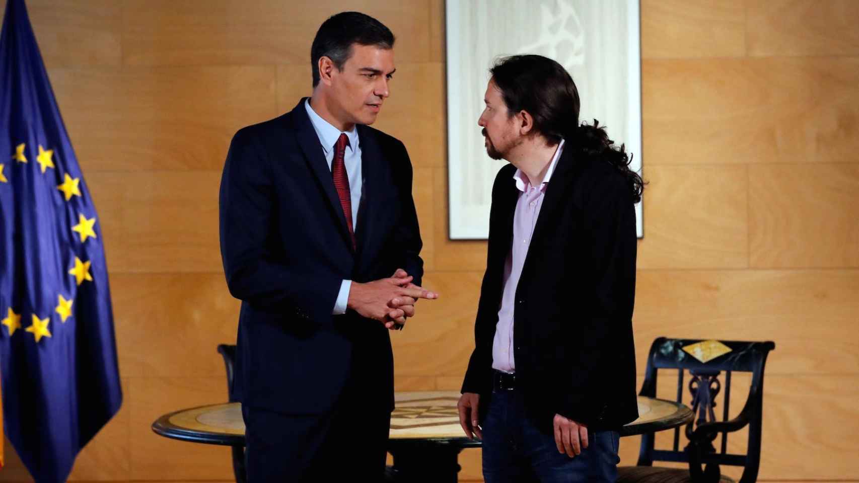 Pedro Sánchez, este martes durante su reunión con Pablo Iglesias.