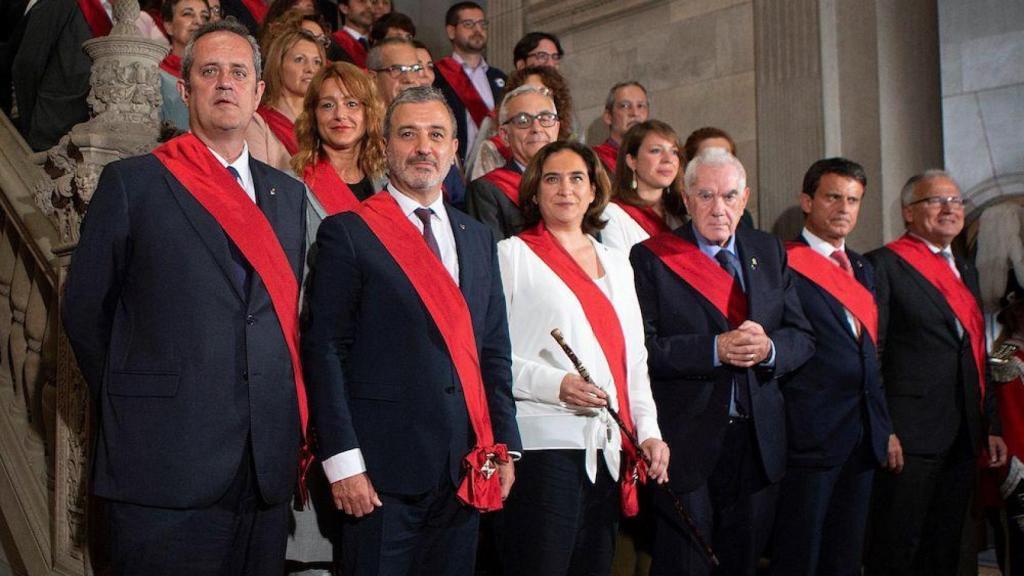 Ada Colau (Podemos) junto a Jaume Collboni (PSC) y Ernest Maragall (ERC).