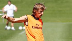 Luka Modric y Fidalgo, en un entrenamiento del Real Madrid