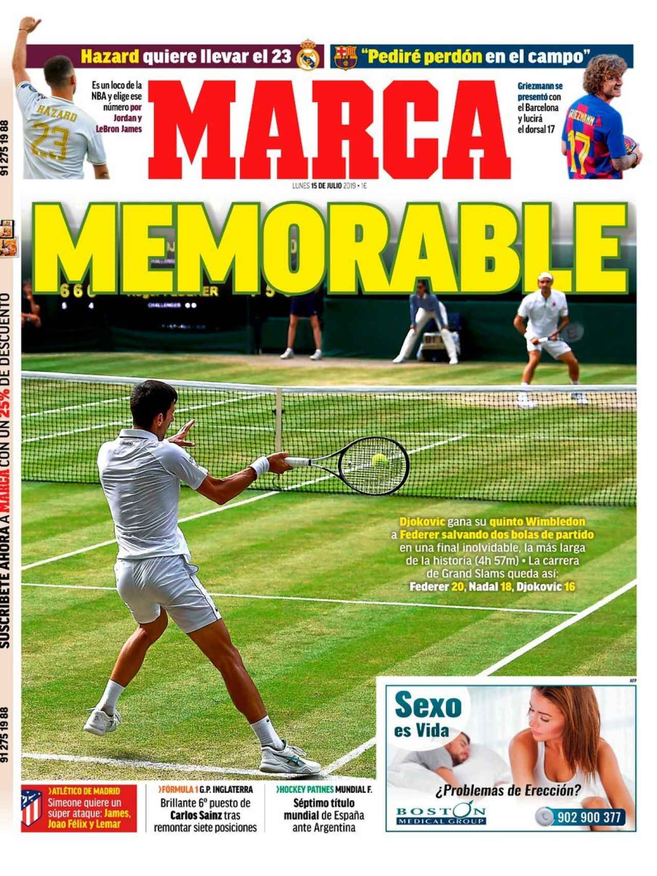 La portada del diario MARCA (15/07/2019)