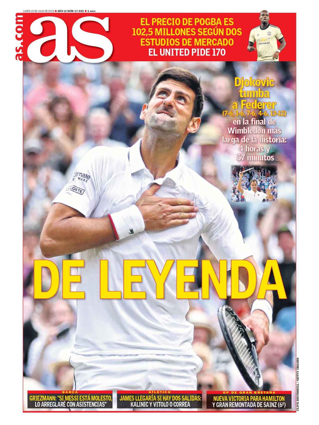 La portada del diario AS (15/07/2019)