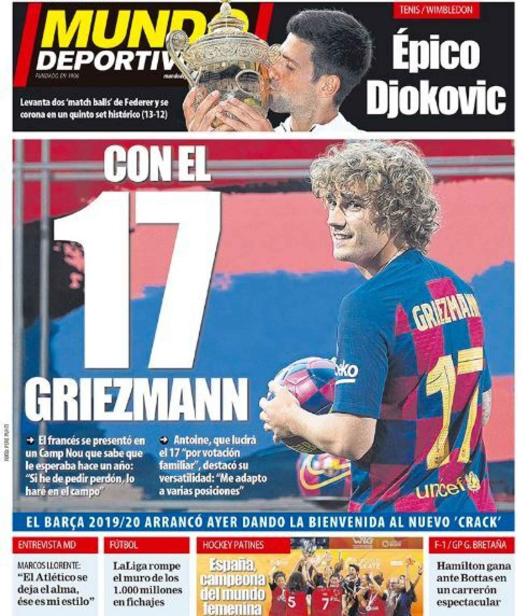 La portada de Mundo Deportivo 15/07/2019