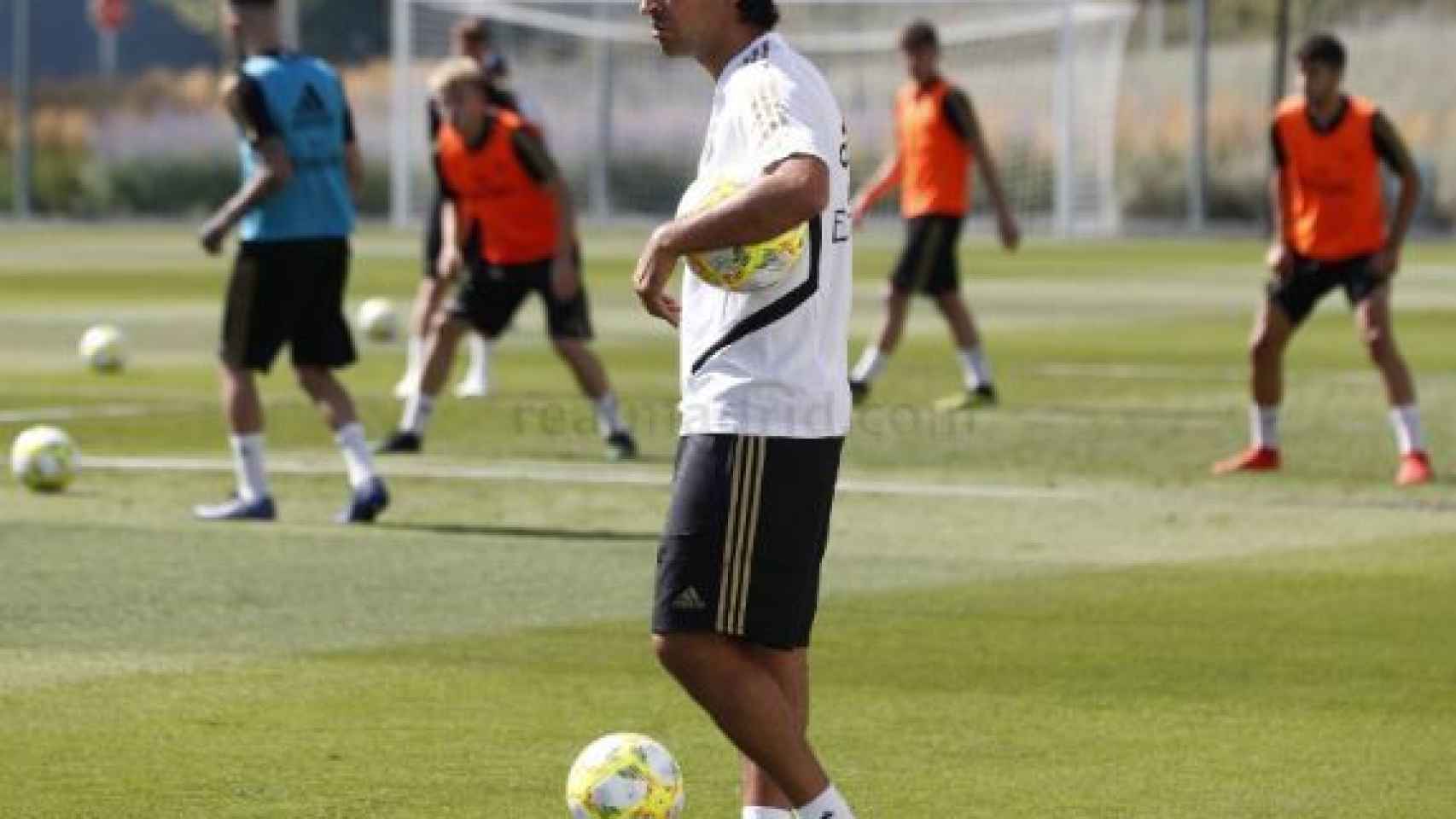 Raúl González, durante su primer entrenamiento con el Castilla