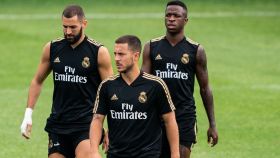 Benzema, Hazard y Vinicius durante la pretemporada del Madrid