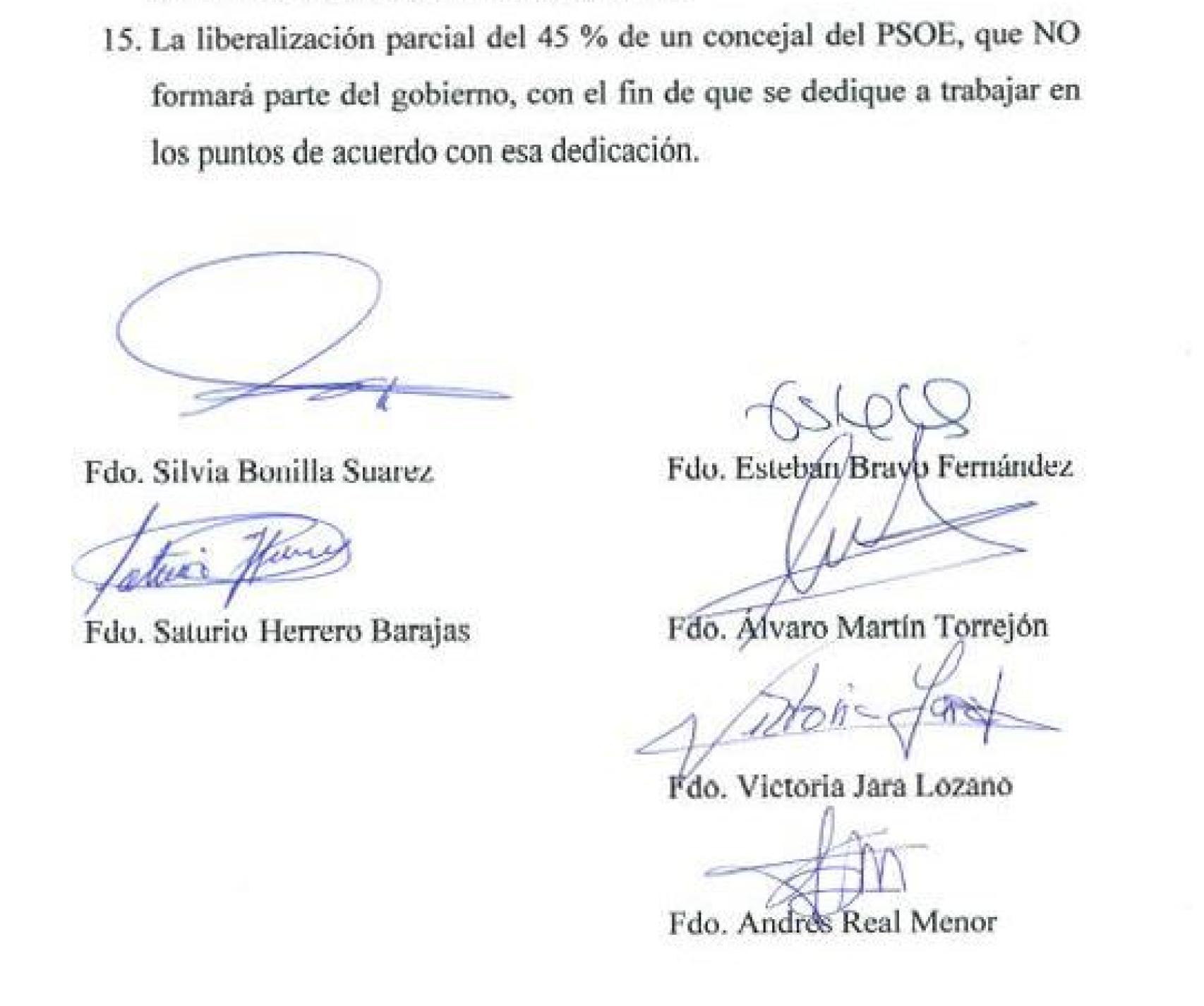 Extracto del acuerdo de estabilidad firmado por los concejales populares y socialistas.