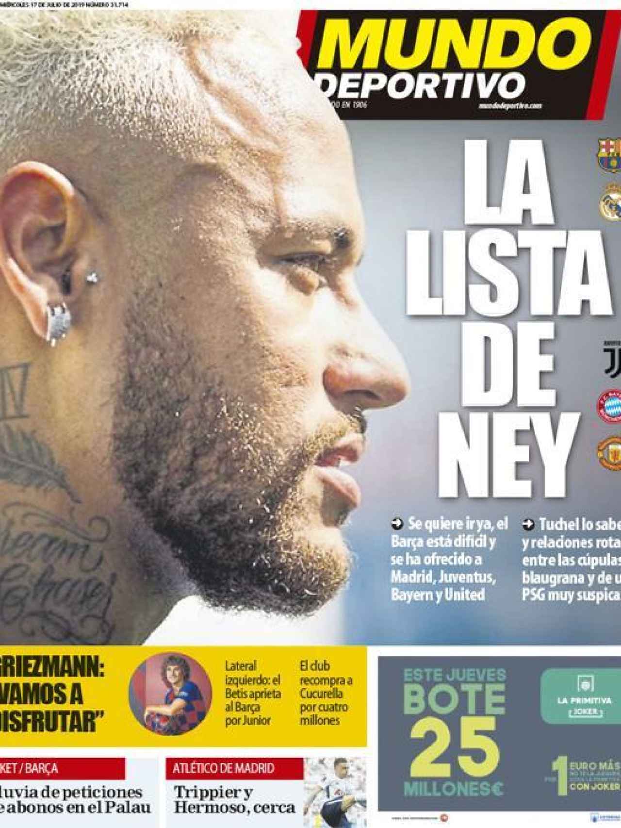 La portada del diario Mundo Deportivo (17/07/2019)