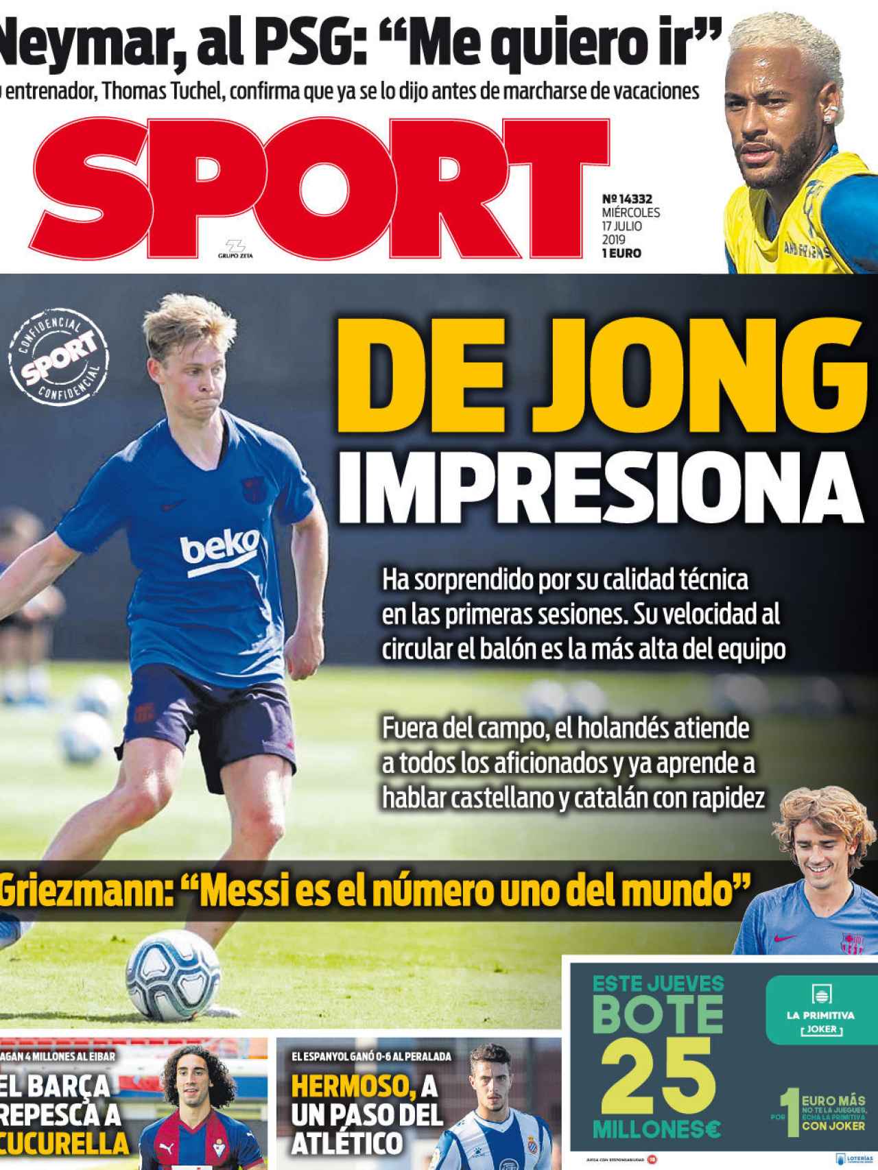 La portada del diario Sport (17/07/2019)