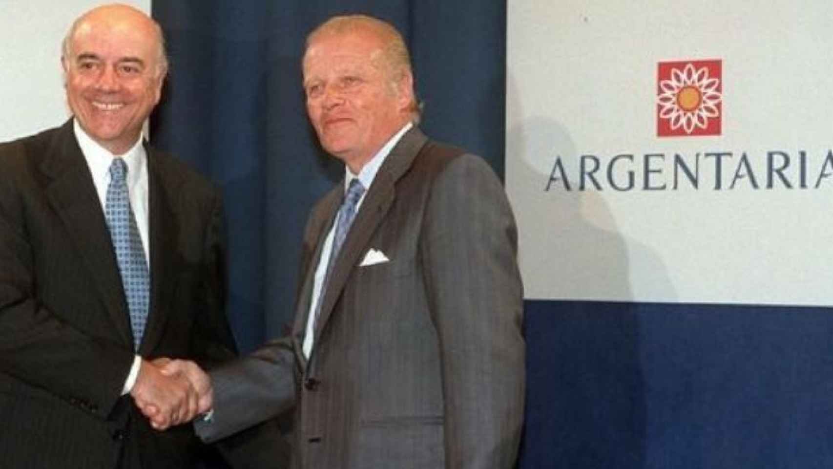 Francisco González, expresidente del BBVA junto a Emilio Ybarra tras la fusión con Argentaria.
