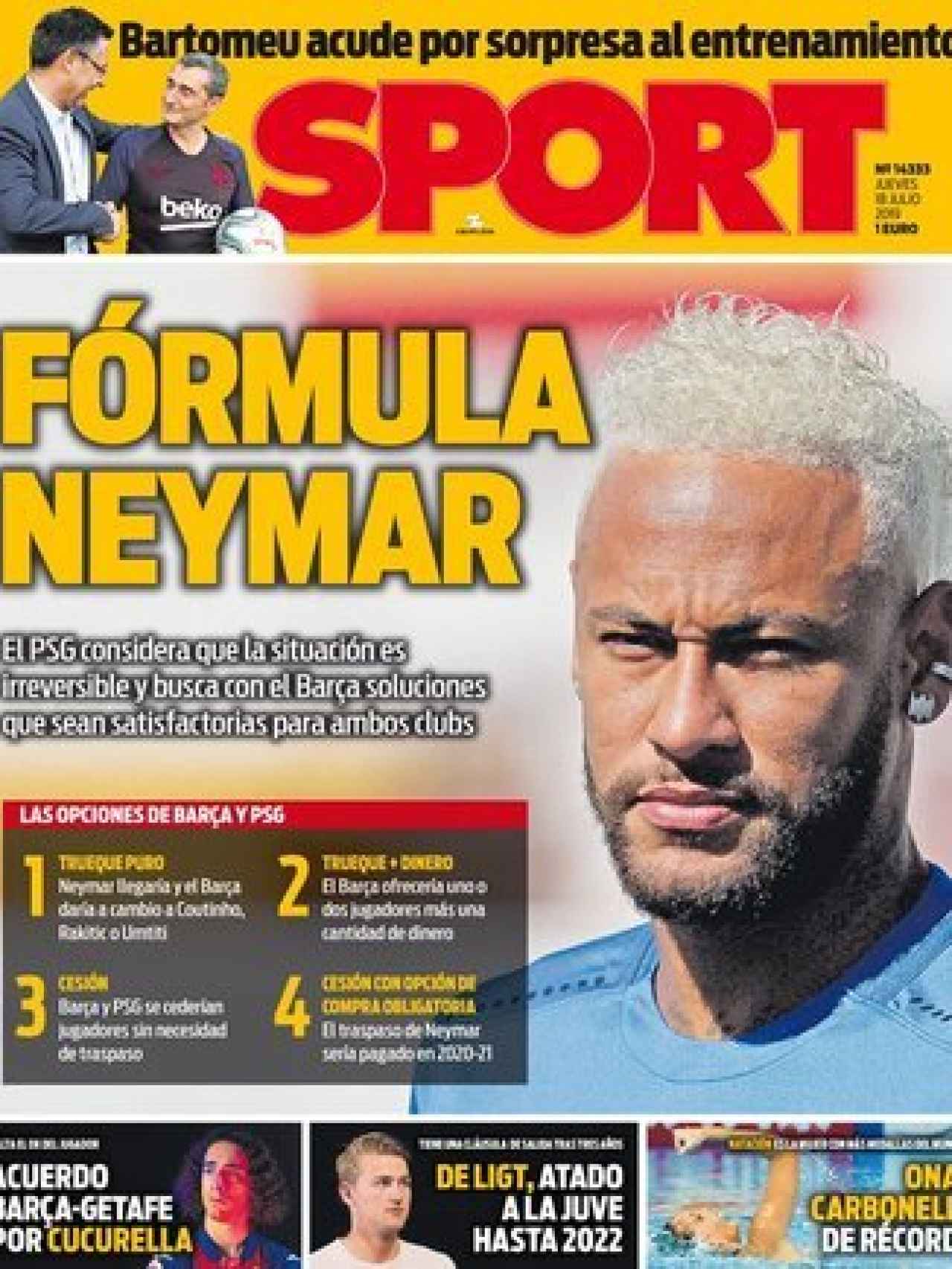 La portada del diario Sport (18/07/2019)