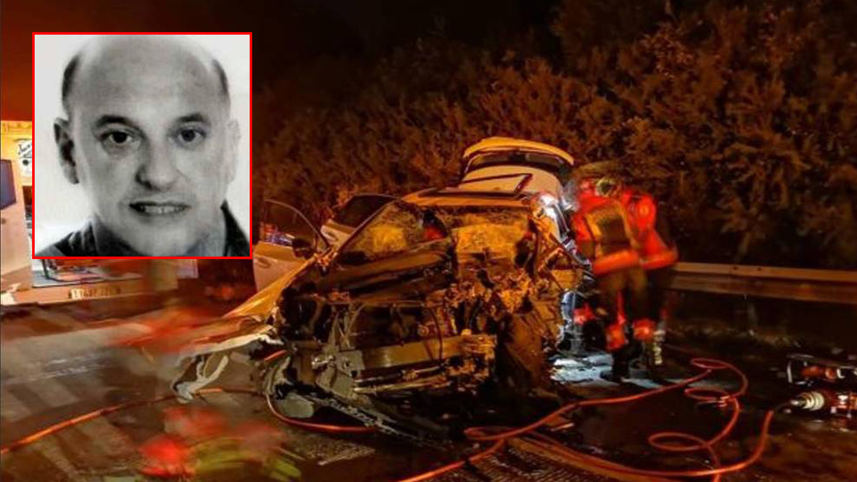 El kamikaze, Juan Manuel Fernández. En la imagen, el estado en el que quedo su coche tras la brutal colisión.