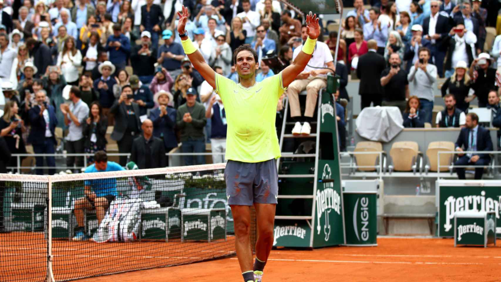 Rafa Nadal celebra una victoria en Roland Garros