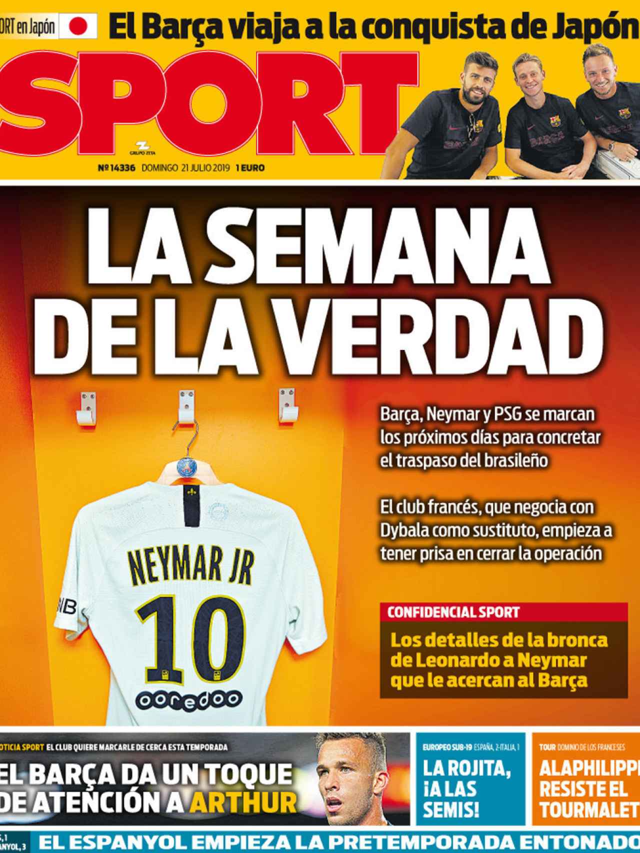 La portada del diario Sport (21/07/2019)