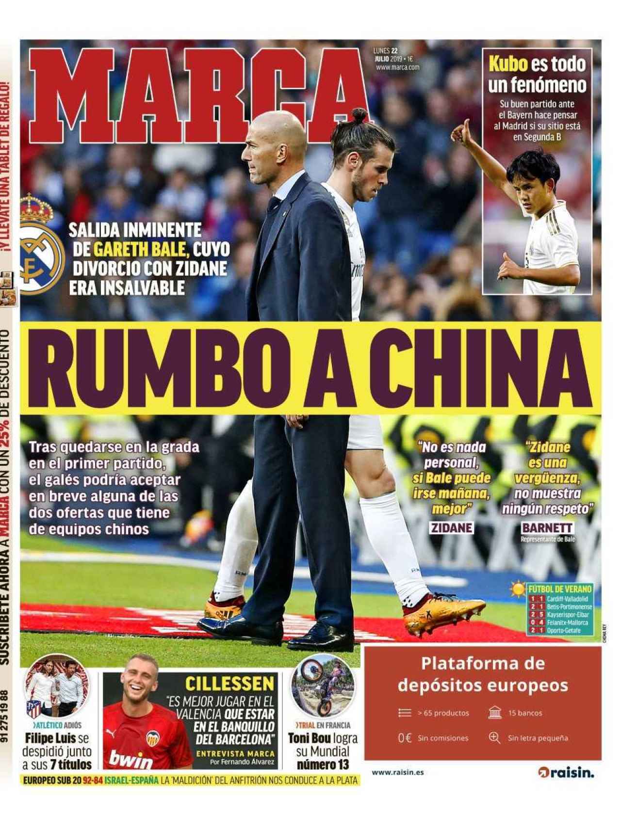 La portada del diario MARCA (22/07/2019)