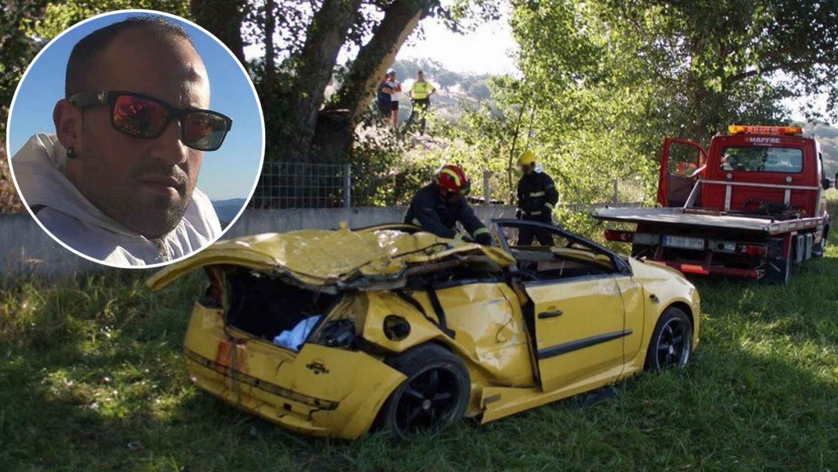 'Pecho', conductor del coche siniestrado y el vehículo tras el accidente