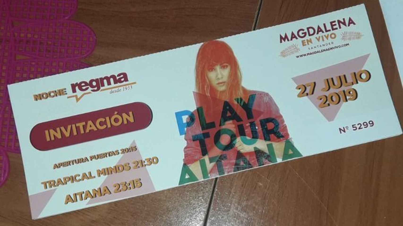 Invitación para el concierto de Aitana Ocaña en Santander.