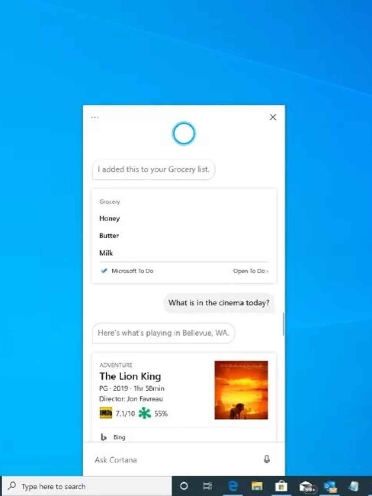 Cortana con su nueva interfaz.