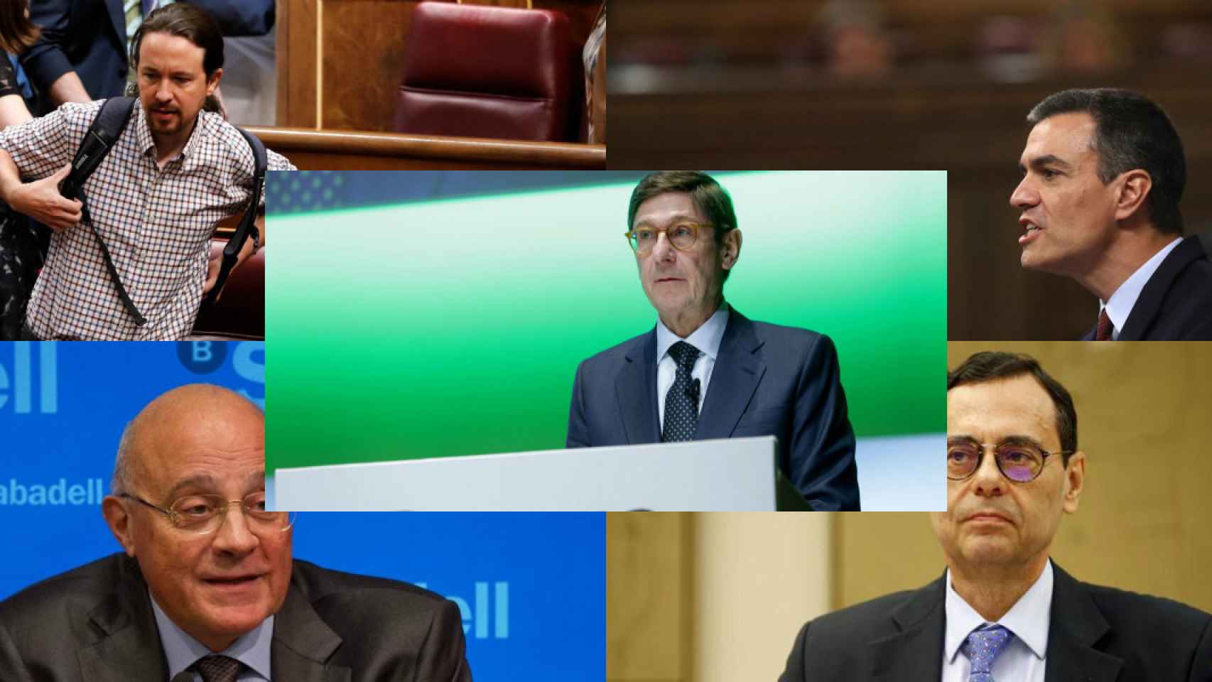 Pablo Iglesias, Pedro Sánchez, José Ignacio Goirigolzarri, Josep Oliú y Jaime Caruana.