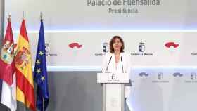 Blanca Fernández, consejera portavoz del Gobierno de Castilla-La Mancha, este martes en rueda de prensa en Toledo. Foto: Óscar Huertas