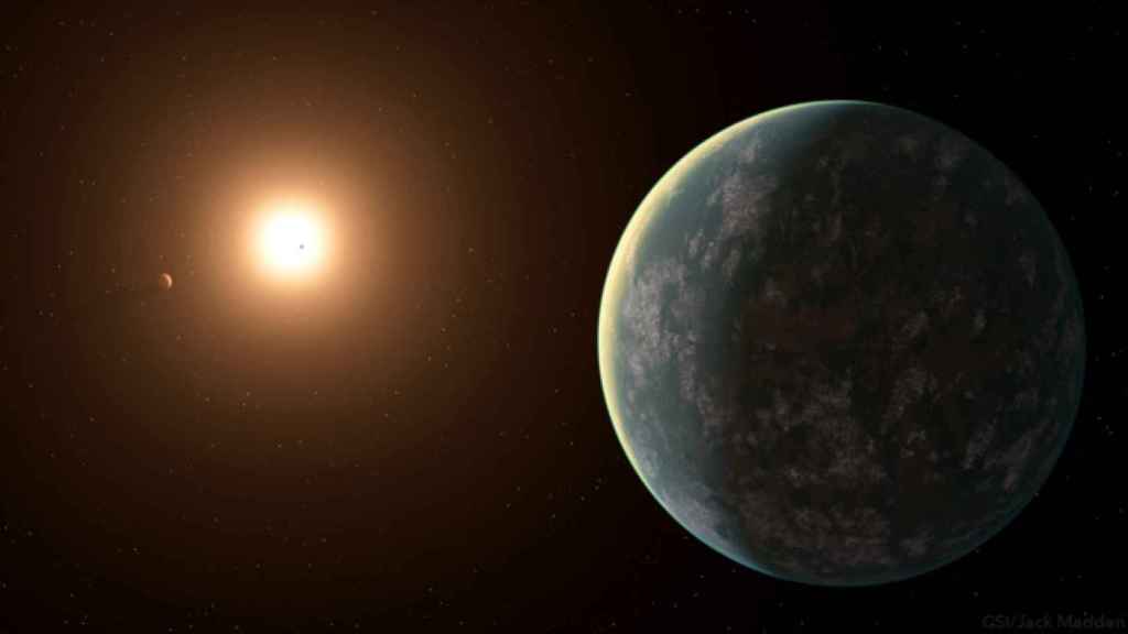 Recreación artística del sistema planetario descubierto alrededor de la estrella GJ 357.