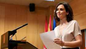 Isabel Díaz Ayuso en la rueda de prensa posterior a la aceptación del acuerdo que desbloqueará el gobierno de la Comunidad de Madrid.