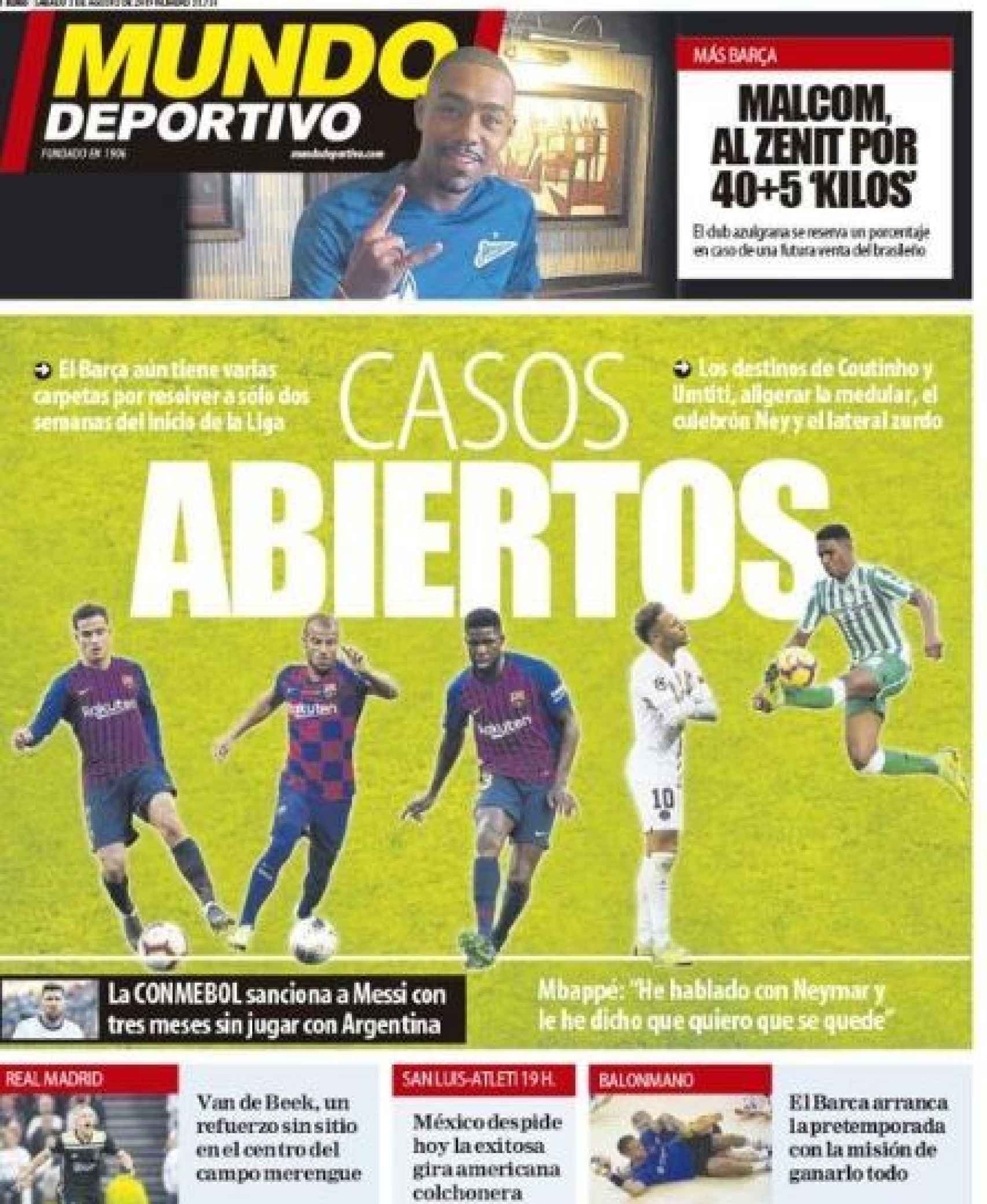 La portada del diario Mundo Deportivo (03/08/2019)