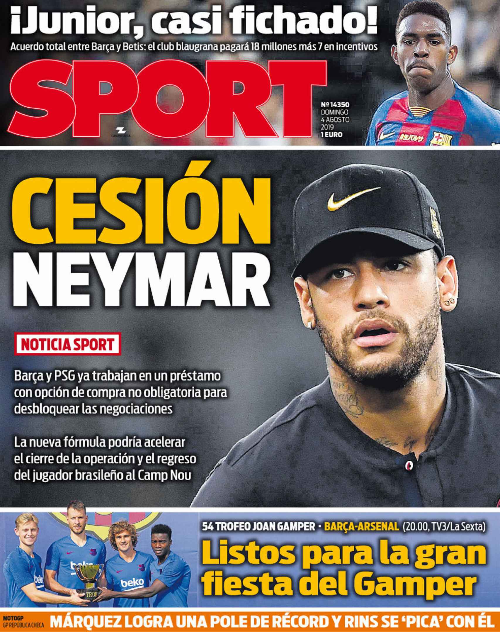 La portada del diario sport (04/08/2019)